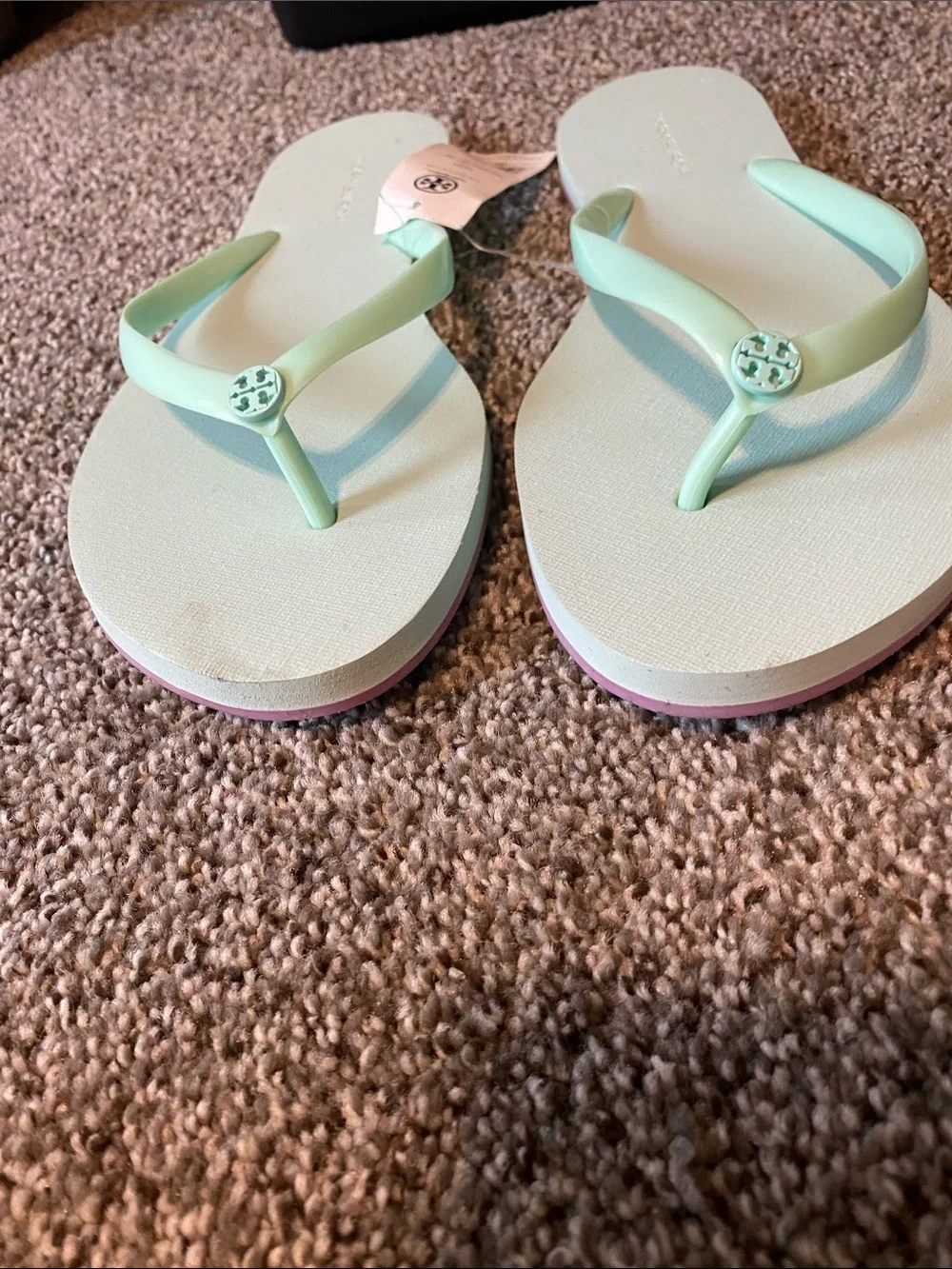 Tory Burch Mint Green Logo Thong Sandals